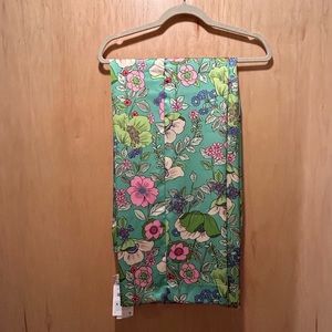 Floral green satin pants